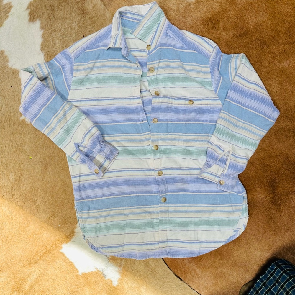 Striped Blue and White Button-Up Shirt